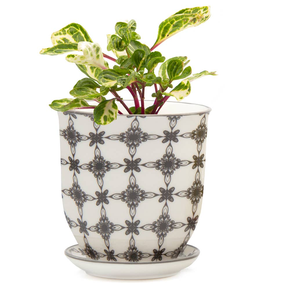 Liberte 3 - Ceramic Pot with Saucer and Drainage Hole