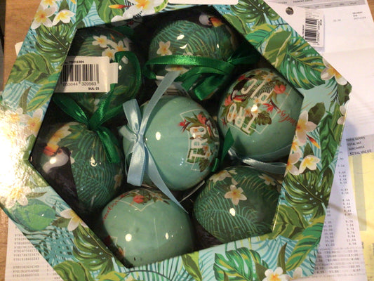 7pcs Tropical Bird Decoupage Bauble in box