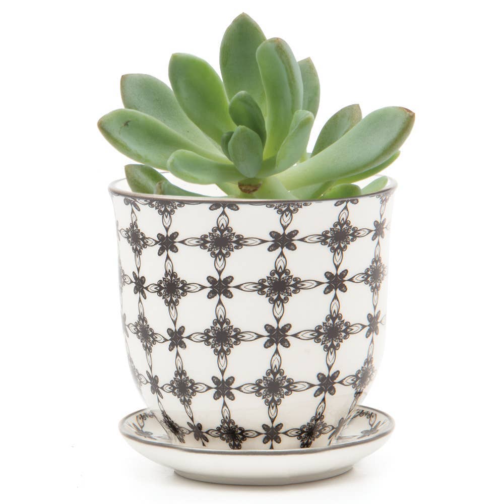 Liberte 3 - Ceramic Pot with Saucer and Drainage Hole