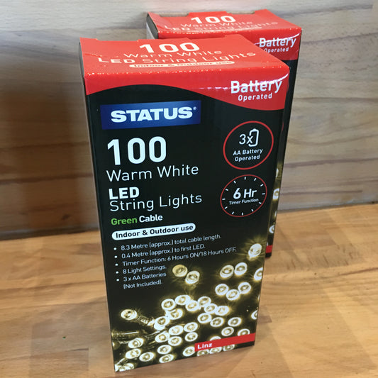 Christmas 100 Warm White LED Lights - Battery powered